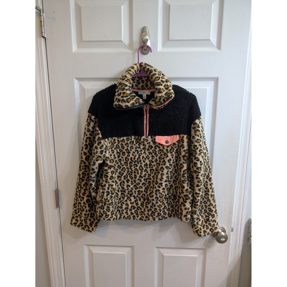 BP Leopard Print Fuzzy Fleece Half Zip‎ Pullover Jacket Women's - Size XS